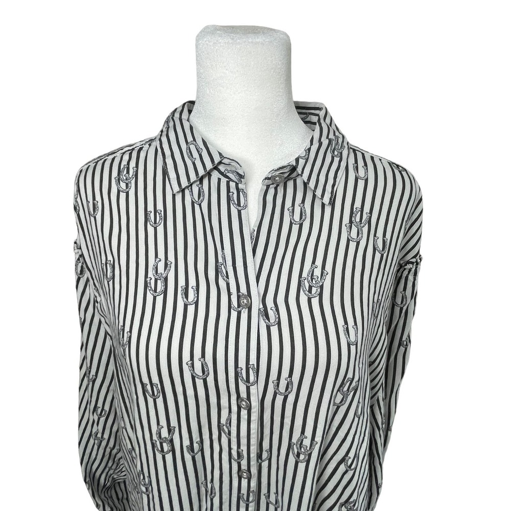 Cruel Women's Flowy Blouse Horseshoes Ruffles Cowgirl Rodeo Size XL Rockabilly - Picture 3 of 14